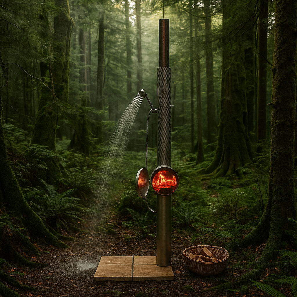 Outdoor Dusche mit Holzofen