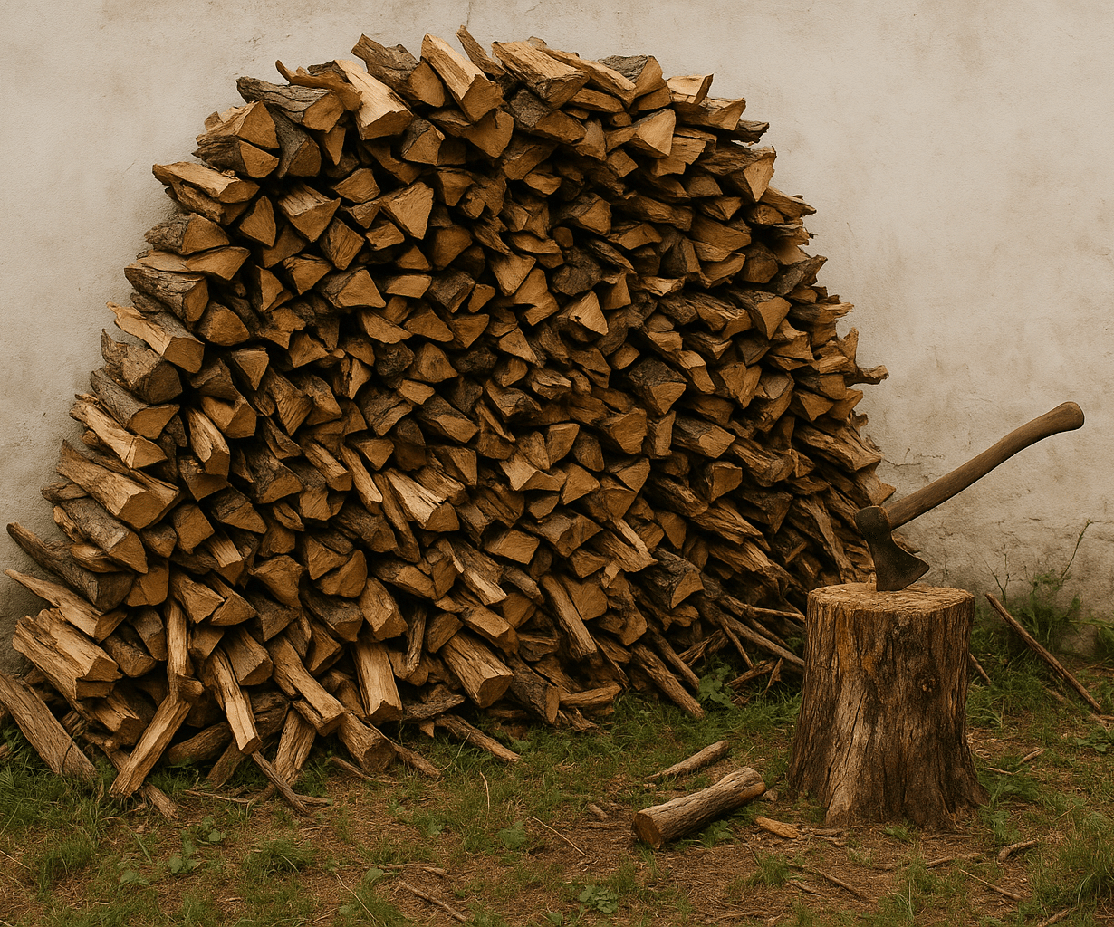 Holzlege an Hauswand