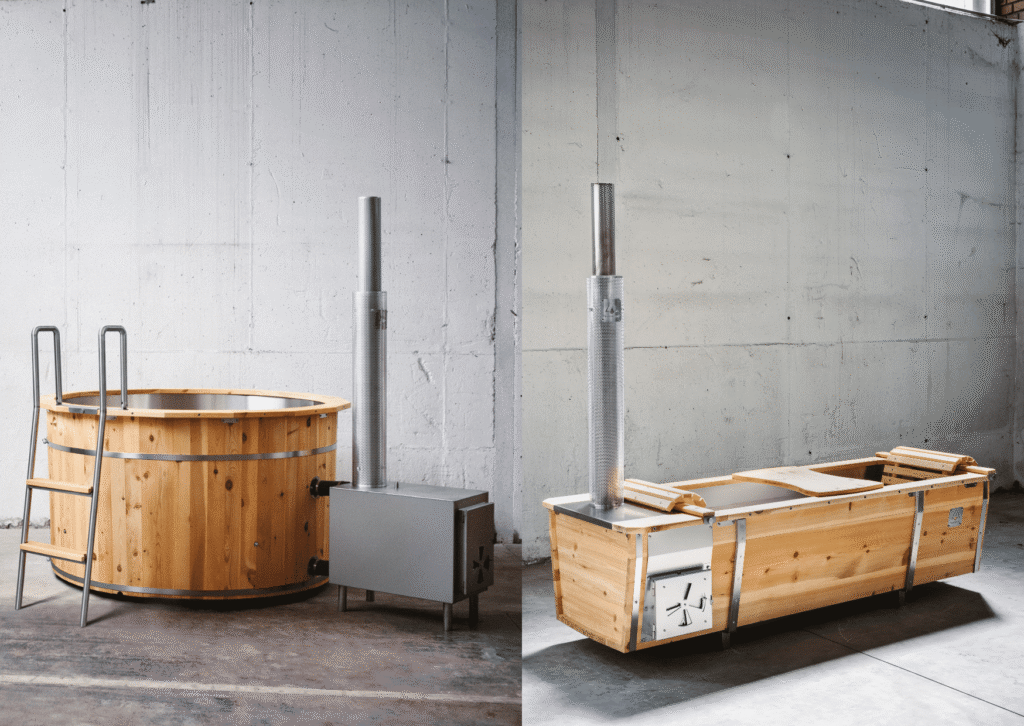 Hot tub or garden bathtub with wood-burning stove