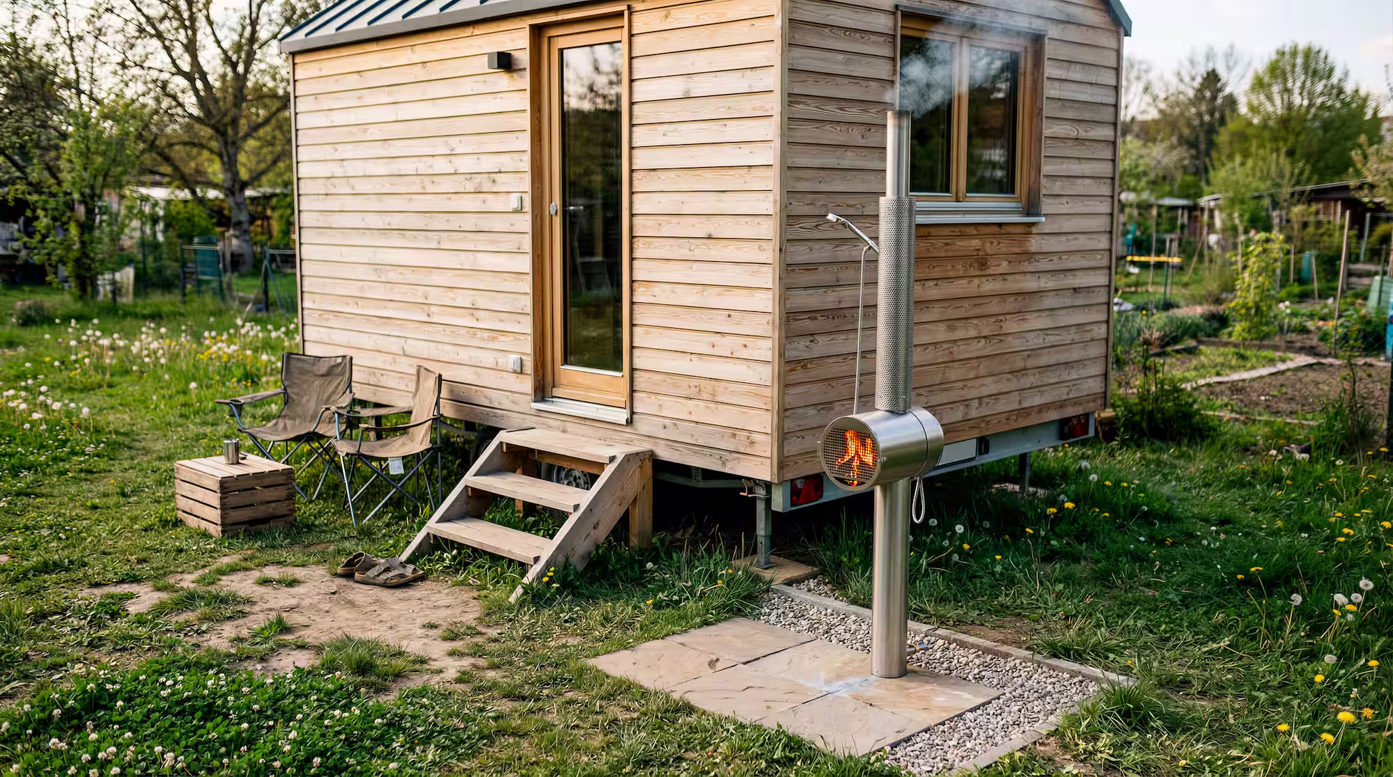 Outdoor-Dusche von Feuerwasser im Garten